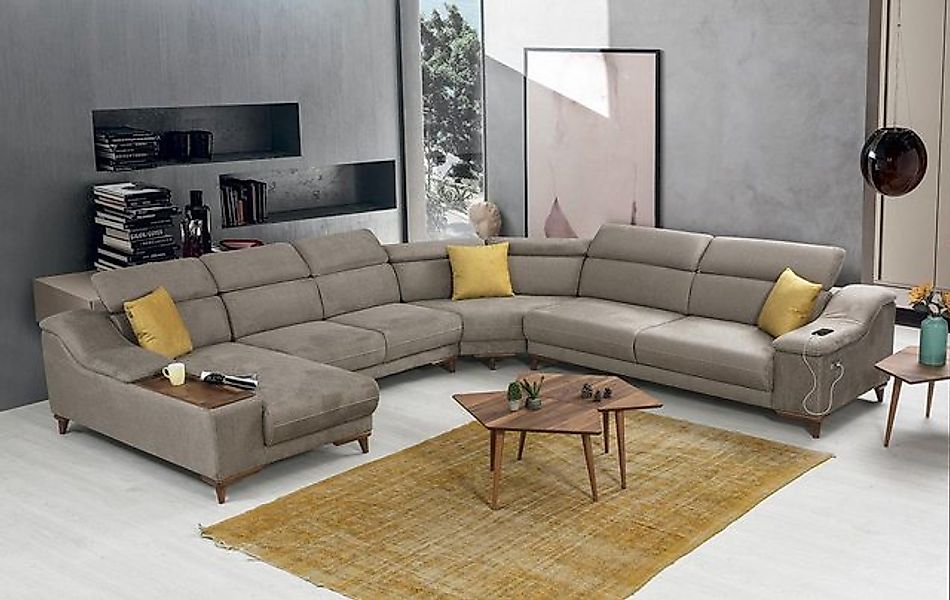 Xlmoebel Ecksofa Wohnzimmer Ecksofa in modernem Textil-Design mit U-Form - günstig online kaufen