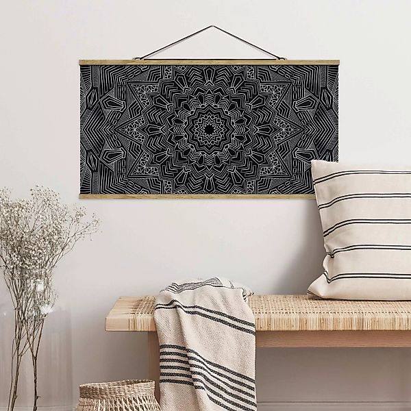 Stoffbild Mandala mit Posterleisten - Querformat Mandala Stern Muster silbe günstig online kaufen
