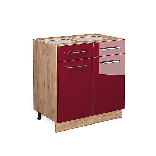 Vicco Küchenunterschrank Fame-Line Bordeaux Hochglanz/Goldkraft Eiche 80 cm günstig online kaufen