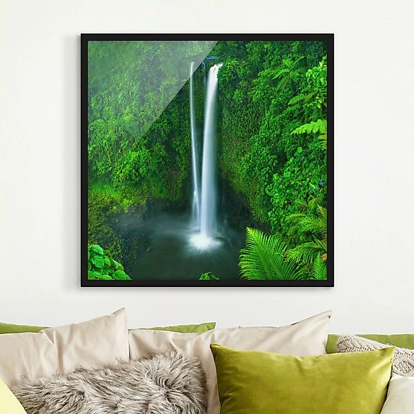 Bild mit Rahmen - Quadrat Paradiesischer Wasserfall günstig online kaufen