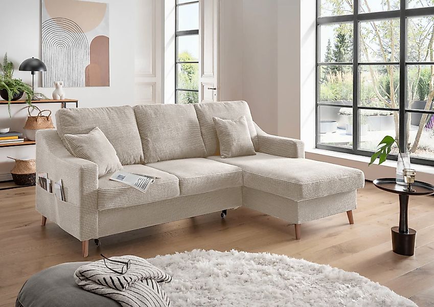 INOSIGN Ecksofa "Valentina L-Form", 2 Zierkissen, mit Seitentasche, auszieh günstig online kaufen