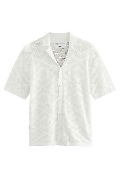 Next Kurzarmhemd Relaxed Fit Strickhemd, Lochstickerei + Kubakragen (1-tlg) günstig online kaufen