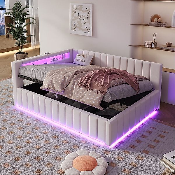 OKWISH Schlafsofa Polsterbett 140x200 mit LED,USB günstig online kaufen