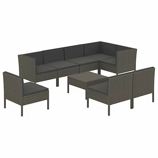 9-tlg. Garten-lounge-set Mit Auflagen Poly Rattan Grau günstig online kaufen