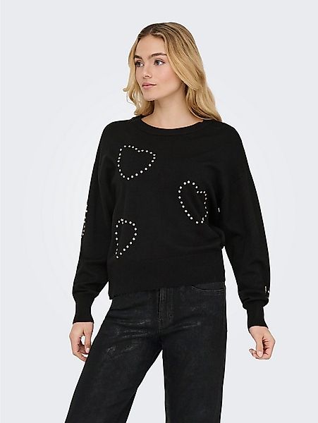ONLY Rundhalspullover ONLBEE LS HEART BLING O-NECK CC KNT mit Glitzersteine günstig online kaufen