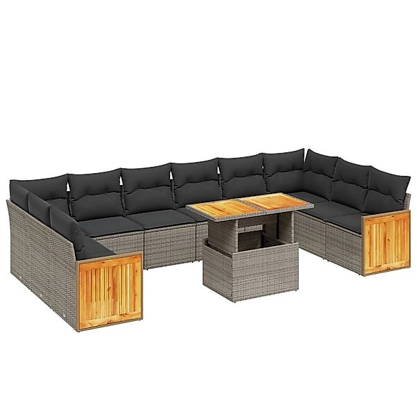 vidaXL 11-Tlg Garten-Sofagarnitur mit Kissen Grau Poly Rattan 3274133 günstig online kaufen