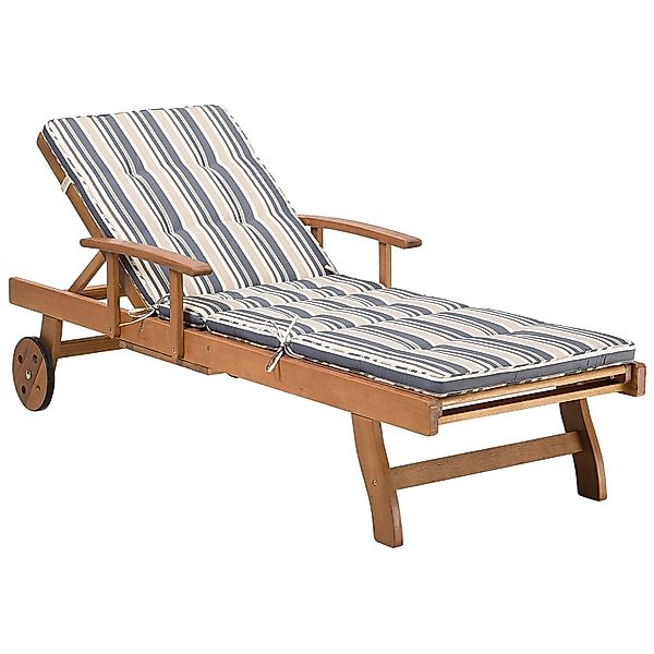 Beliani Gartenliege Heller Holzfarbton Blau Beige 196x64x74 günstig online kaufen