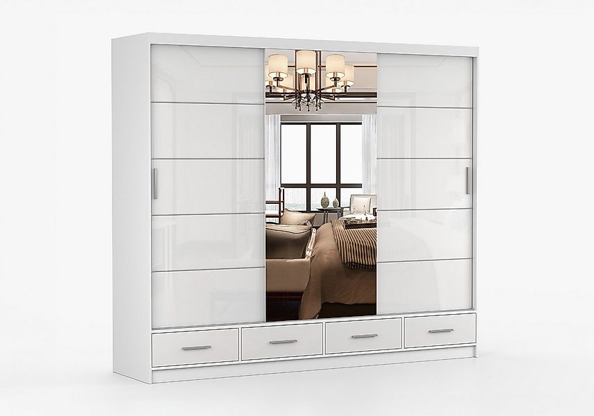 imoebel24 Schwebetürenschrank FLORENCE S 250 cm - Weiss / Weiss Semigloss günstig online kaufen
