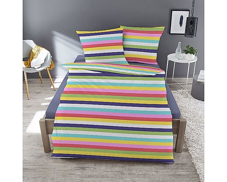 TRAUMSCHLAF Bettwäsche Rainbow, Biber, 3 teilig, buntes Streifendesign für günstig online kaufen