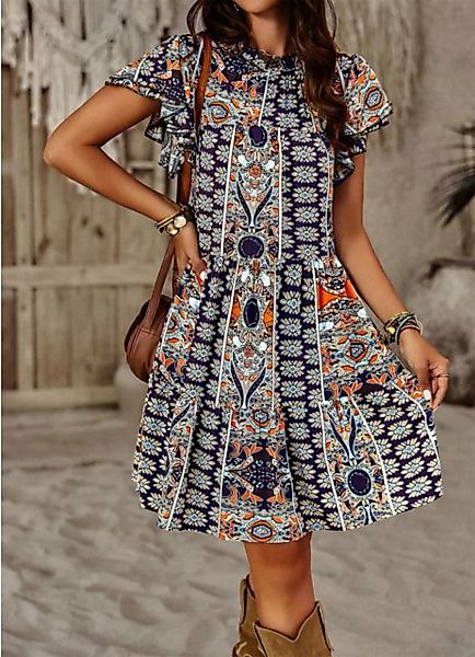 ZWY Sommerkleid Bedrucktes Kurzarmkleid, lässiges Kleid mit Rundhalsausschn günstig online kaufen