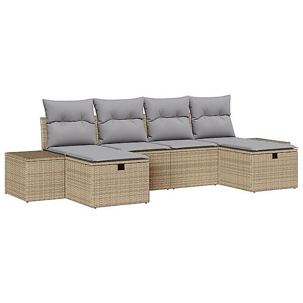 vidaXL Loungesofa 6-teilige Garten Sofa Set mit Kissen Beige Poly Rattan, 6 günstig online kaufen