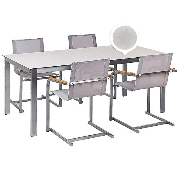 Beliani Gartentisch Set COSOLETO Weiss Beige Silber günstig online kaufen