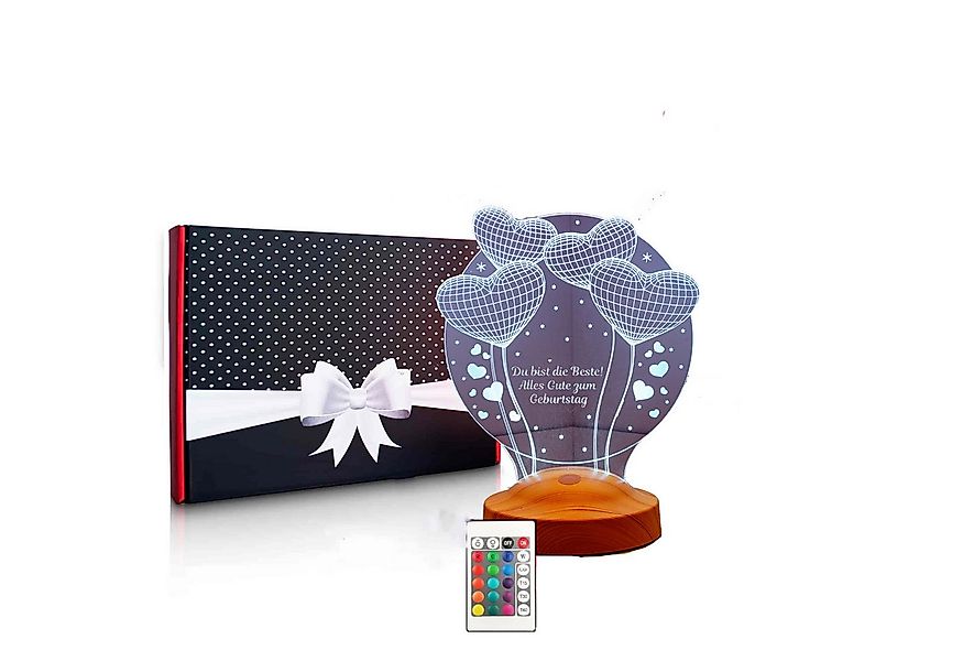 Geschenkelampe LED Nachttischlampe Ballon Herzen 3D Gravur mehrfarbiges Geb günstig online kaufen