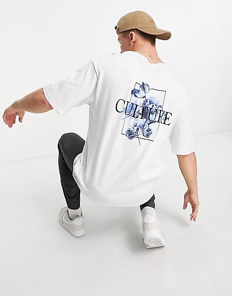 Jack & Jones – Originals – Oversize-T-Shirt in Weiß mit Blumenprint hinten günstig online kaufen