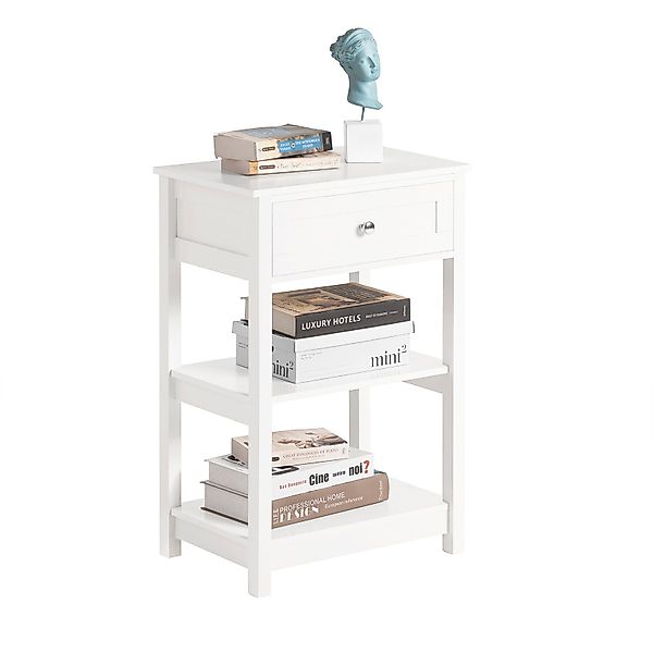 SoBuy Beistelltisch Nachttisch mit Schublade und 2 Ablagen 45x68x30cm Weiß günstig online kaufen