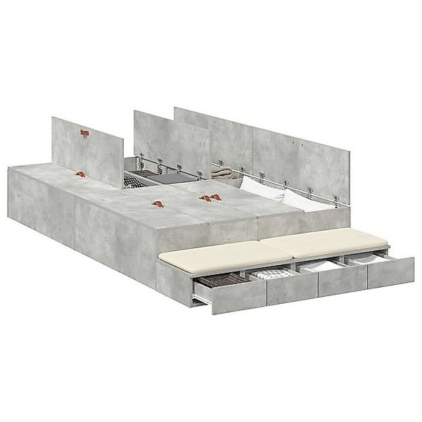 vidaXL Bett Stauraumbett Beton grau Holzwerkstoff 120 x 190 cm Stauraumbett günstig online kaufen