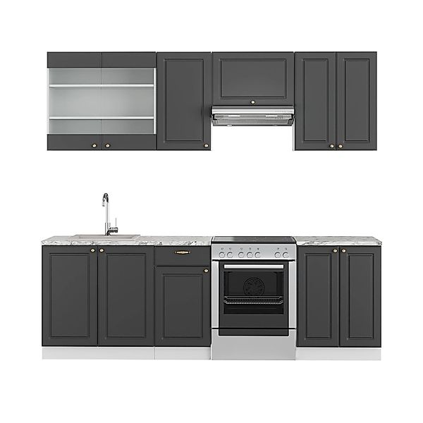 Vicco Fame-Line Küchenschränke Anthrazit-Gold/Weiß 240 cm ohne Arbeitsplatt günstig online kaufen