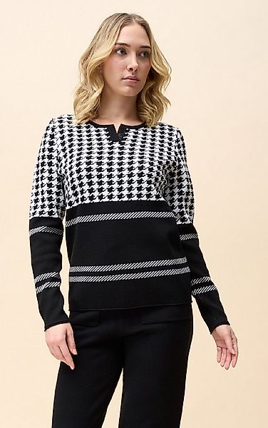 Passioni Strickpullover mit Hahnentritt- und Streifenmuster günstig online kaufen