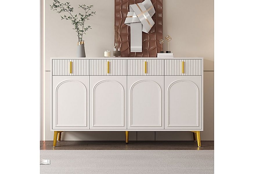 Merax Sideboard mit 4 Türen und 4 Schubladen (mit verstellbaren Einlegeböde günstig online kaufen