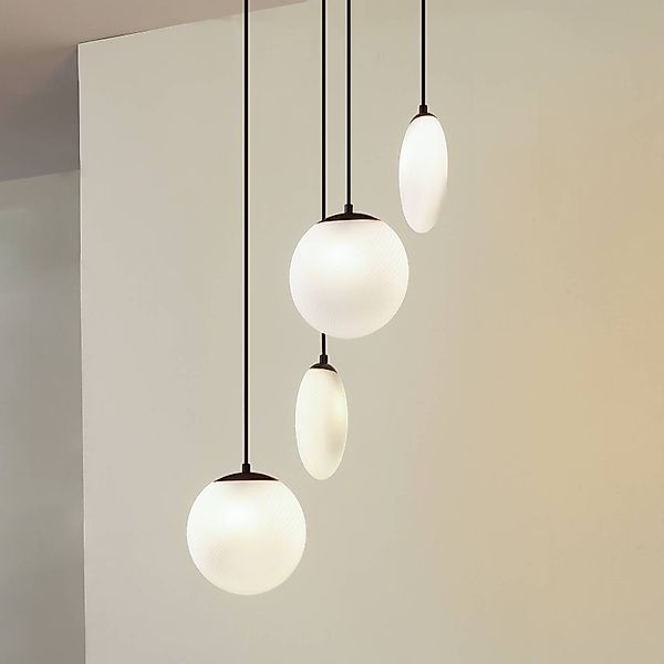 Lucande Hängeleuchte Lunelle, schwarz, Glas, 4-flg., Ø 40cm günstig online kaufen
