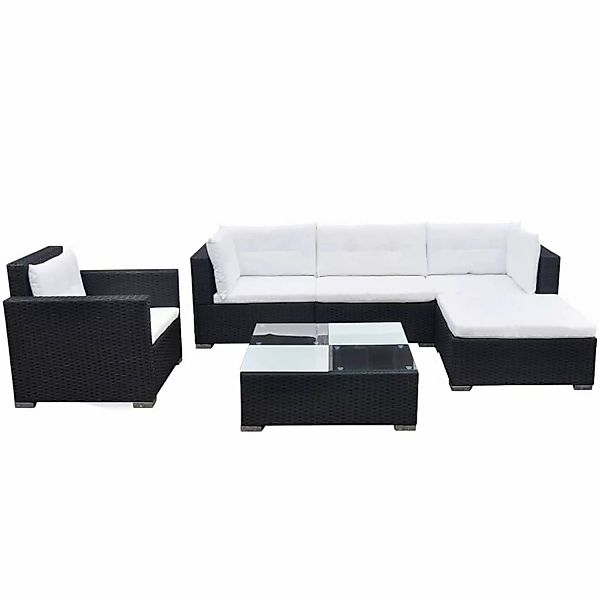 6-tlg. Garten-lounge-set Mit Auflagen Poly Rattan Schwarz günstig online kaufen