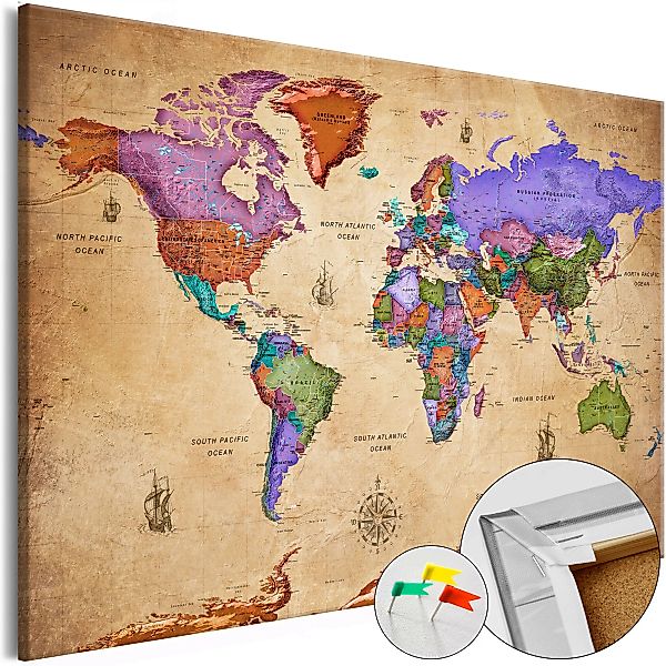 Korkbild - Colourful Travels (1 Part) Wide [cork Map] günstig online kaufen