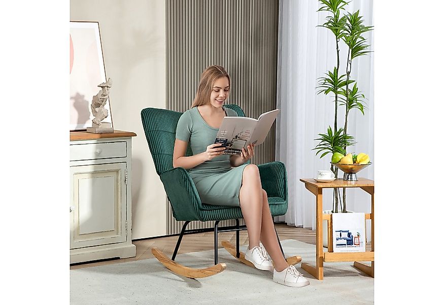 HOMCOM Schaukelstuhl mit Kordoptik, Armlehne, Sessel mit Holzkufen (Schauke günstig online kaufen