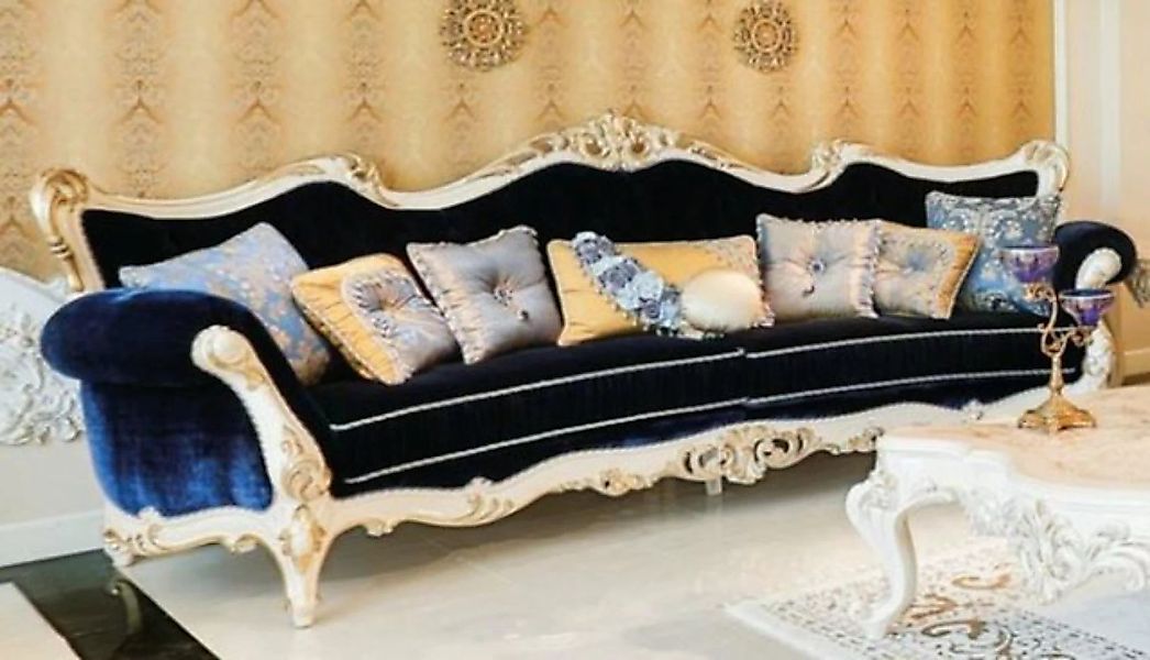 Casa Padrino Sofa Luxus Barock Wohnzimmer Sofa Dunkelblau / Weiß / Gold 300 günstig online kaufen