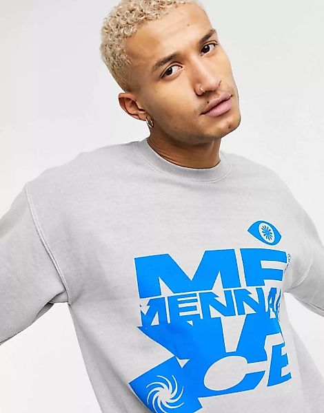 Mennace – Graues Sweatshirt mit Grafik-Logoprints günstig online kaufen