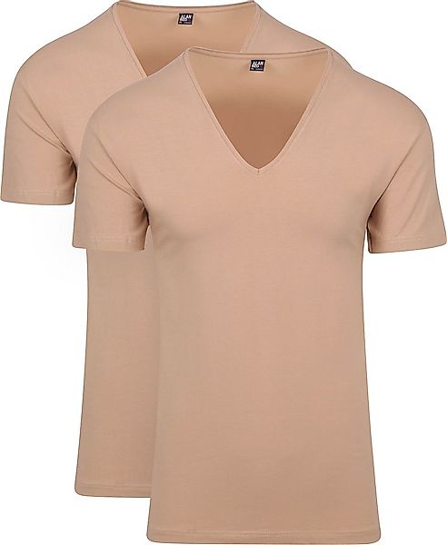 Alan Red Stretch V-Neck T-Shirt Beige 2er-Pack - Größe M günstig online kaufen