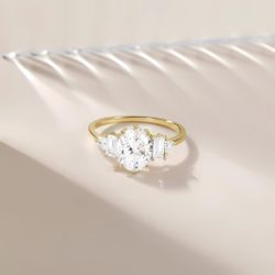 Jumpeak Diamantring Zeitloser,Verlobungsring mit ovalem Diamant,Brautset,Ri günstig online kaufen