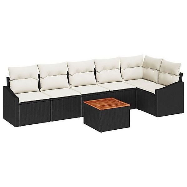vidaXL Loungesofa 7-teiliges Garten Sofa Set mit Kissen Schwarz Poly Rattan günstig online kaufen
