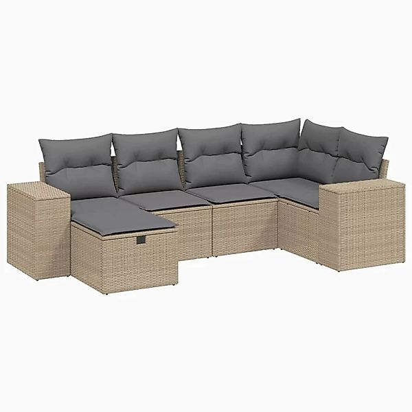 vidaXL 6-tlg Garten-Sofagarnitur mit Kissen Beige Poly Rattan Modell 160 günstig online kaufen