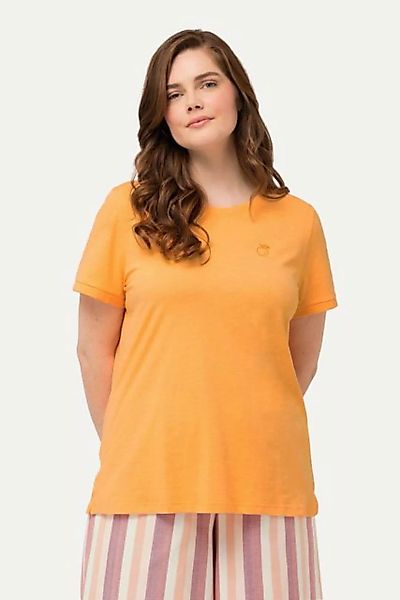 Ulla Popken Rundhalsshirt T-Shirt Pfirsich Rundhals Halbarm Biobaumwolle günstig online kaufen