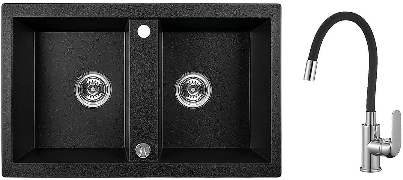 KOLMAN Küchenspüle Elza Set Doppelbecken Granitspüle und Spültischarmatur, günstig online kaufen