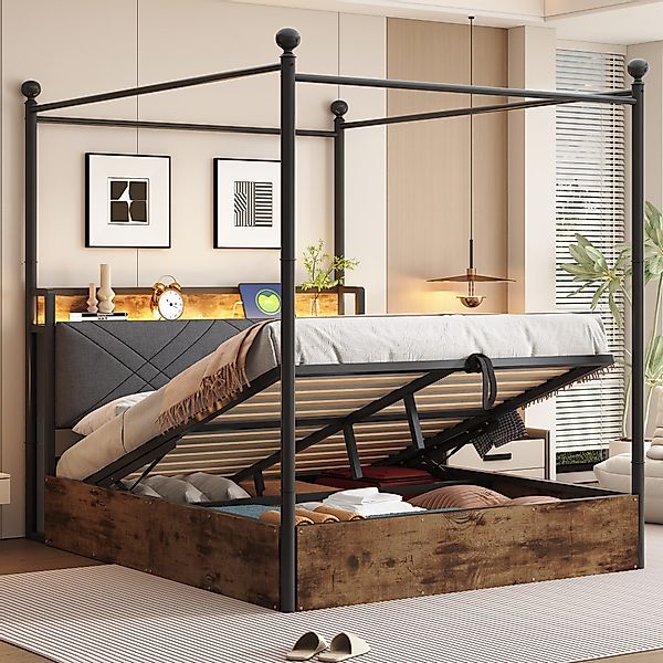 Flieks Himmelbett, Hydraulisches Stauraumbett Metallbett 140x190cm günstig online kaufen