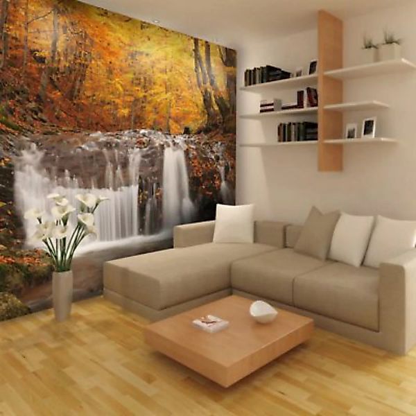 artgeist Fototapete Autumn landscape : waterfall in forest mehrfarbig Gr. 2 günstig online kaufen