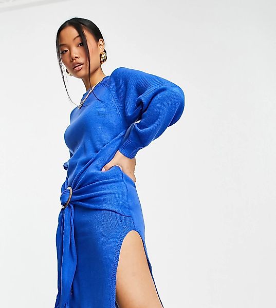 In The Style Petite x Lorna Luxe – Midikleid in Blau mit Schlitz vorne und günstig online kaufen