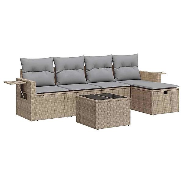 vidaXL 6-Tlg Garten-Sofagarnitur mit Kissen Beige Poly Rattan 3325475 günstig online kaufen