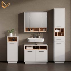 Livinity® Badmöbel-Set Temo, Weiß/Sonoma, 4 Teile günstig online kaufen