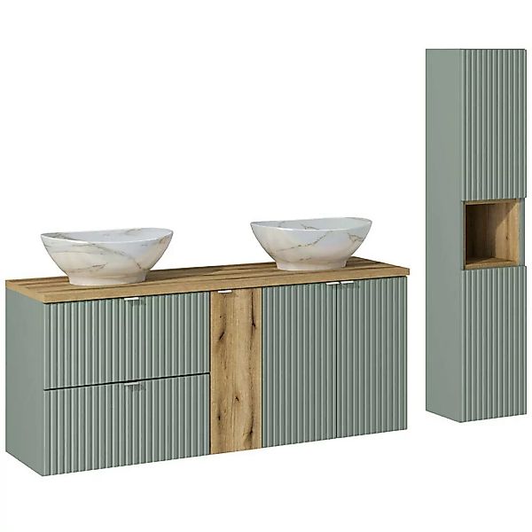 Badmöbel Set 2-teilig in grün und Eiche mit 140cm Waschtisch, NEWPORT-56-GR günstig online kaufen