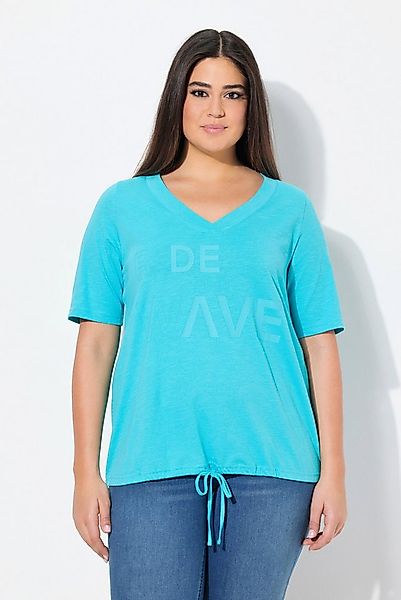 Ulla Popken T-Shirt T-Shirt Schriftdruck Saumband V-Ausschnitt Halbarm günstig online kaufen