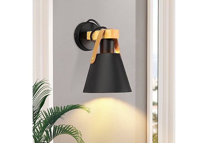 ZMH Wandleuchte Innen Schwarz Vintage Wandlampe Holz E27 Industrie Badezimm günstig online kaufen