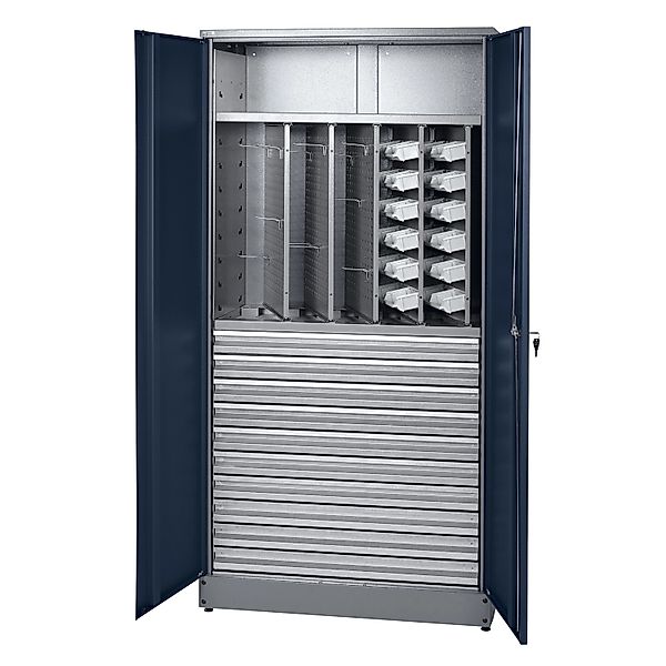 Küpper Materialschrank 2-Türig 10 Schubladen 180 x 91 x 45 cm Dunkelblau günstig online kaufen