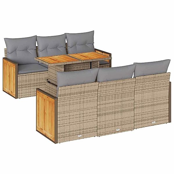 vidaXL 7-Tlg Garten-Sofagarnitur mit Kissen Beige Poly Rattan Akazie 332767 günstig online kaufen