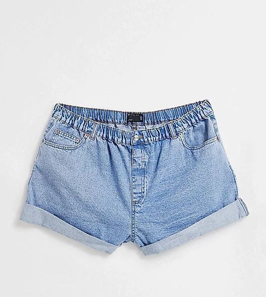 ASOS DESIGN Curve – Original – Mom-Jeanshorts mit hohem Bund und heller Was günstig online kaufen