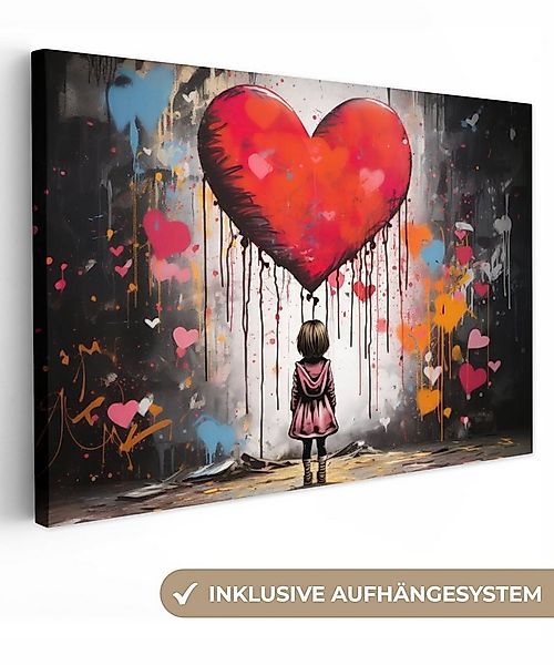 OneMillionCanvasses® Leinwandbild Mädchen - Herz - Graffiti - Kunst - Rot, günstig online kaufen