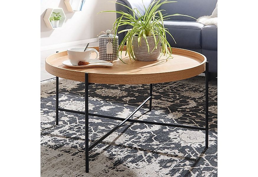 FINEBUY Couchtisch FB74042 Rund 80cm MDF Skandinavisches Design Eiche Wohnz günstig online kaufen