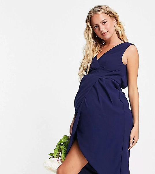 TFNC Maternity – Bridesmaid – Midi-Wickelkleid in Marineblau günstig online kaufen