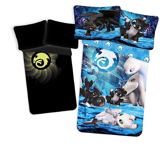 Jerry Fabrics Bettwäsche Dragon Baumwoll-mit Glow 140x200 cm Set mit Kissen günstig online kaufen